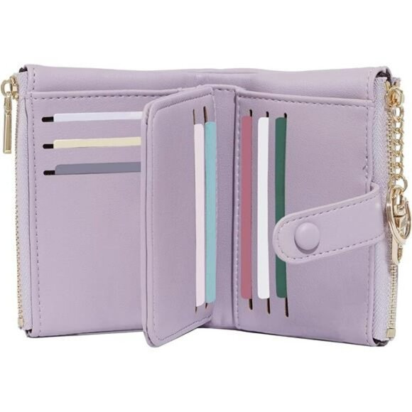 Small Lavender Wallet RFID Blocking Vegan Leather 13 Card Holder Zipper Pouch - Picture 1 of 7